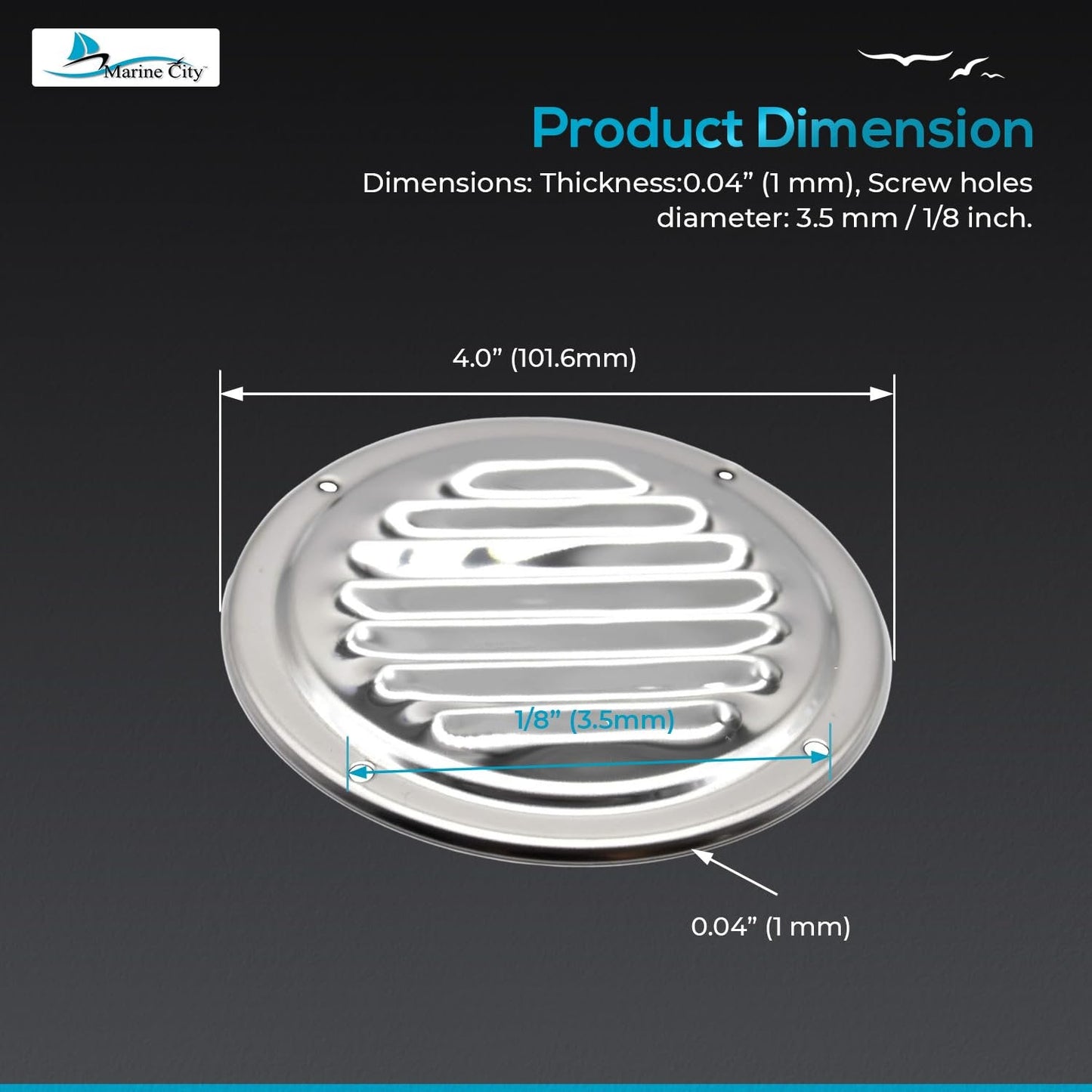 Marine City 304 Stainless Steel Round Louvered Vent – 4 Inch, Durable Air Vent Marine City Hardware