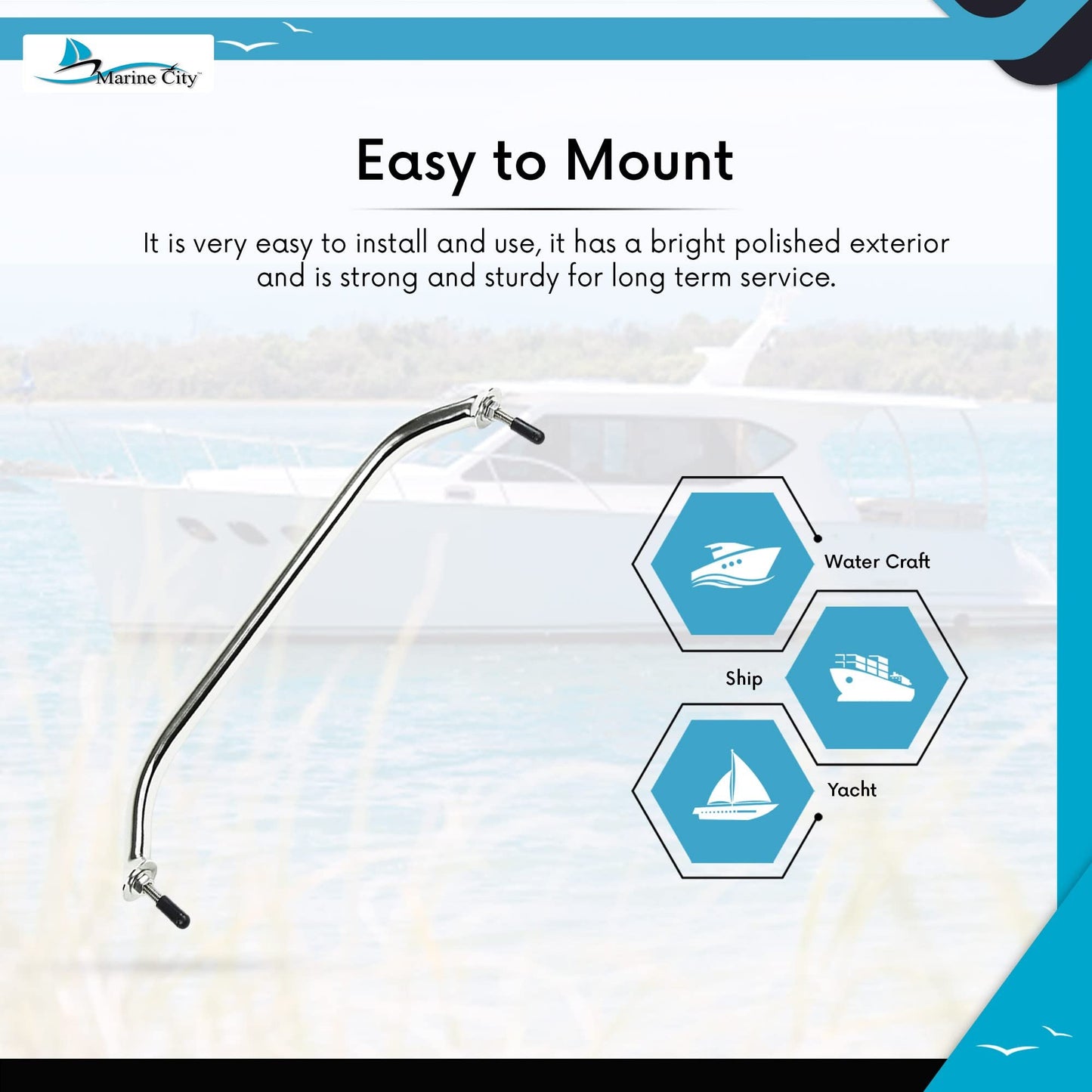 Marine City Stainless Steel Oval Grab Rail Handle with Flange & Stud – 16 Inch