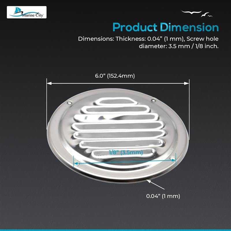 Marine City Stainless-Steel 4”/ 5”/ 6” Round Louvered Vent (Dia.:6 inch)