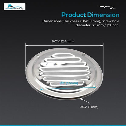 Marine City Stainless-Steel 4”/ 5”/ 6” Round Louvered Vent (Dia.:6 inch)