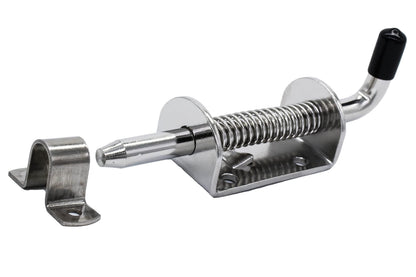 Marine City 6 Inch Spring Latch Barrel Bolt with Cradle – 304 Stainless Steel