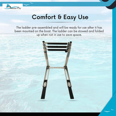 Marine City 3 Step Telescoping Boat Ladder, Stainless Steel, Anti-Slip PVC Steps