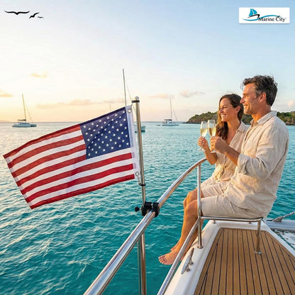 Marine City 21" Rail Mounted Flag Staff – 304 Stainless Steel, with US Flag Marine City