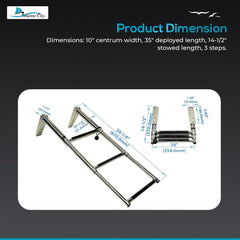 MARINE CITY 3-Step Telescoping Drop Ladder 304 Stainless Steel, 400 lbs Capacity