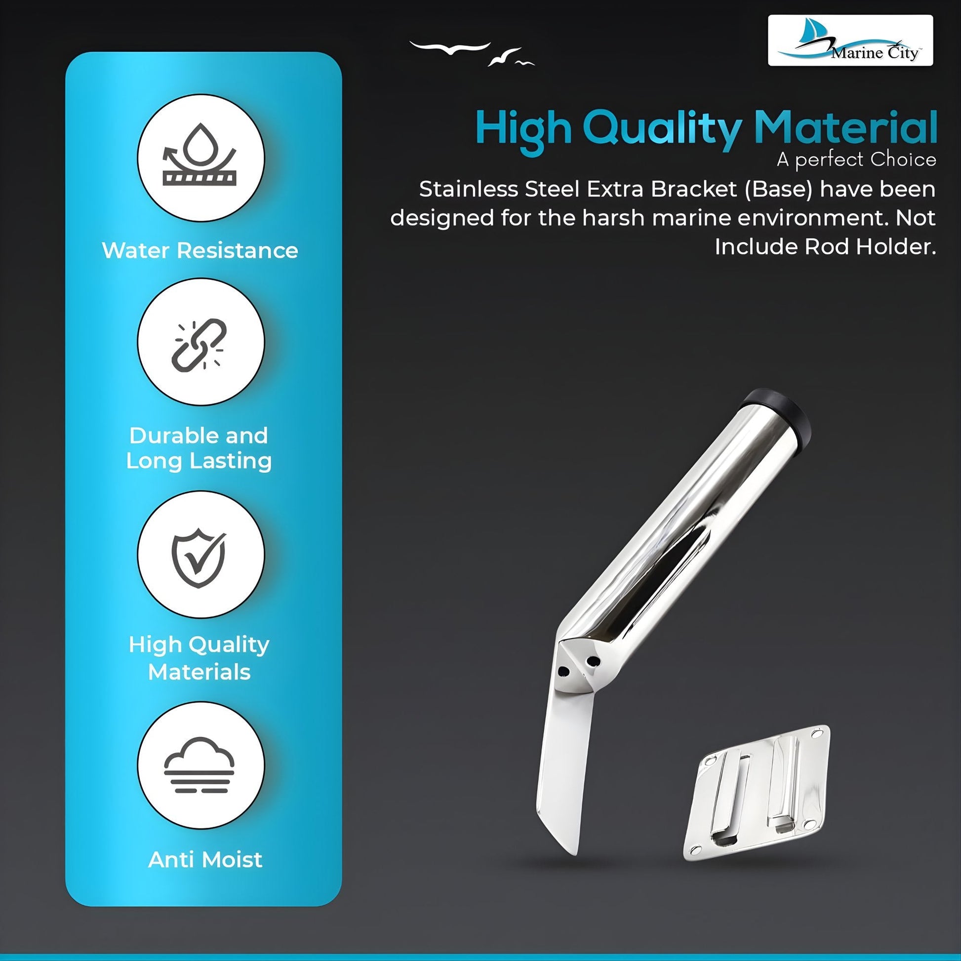MARINE CITY Extra Stainless Steel Mounting Bracket – Gloss Polished Rod Holder Marine City
