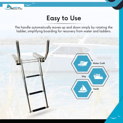 Marine City 3-Step Telescoping Stainless Steel Ladder with Retractable Handrail Marine City