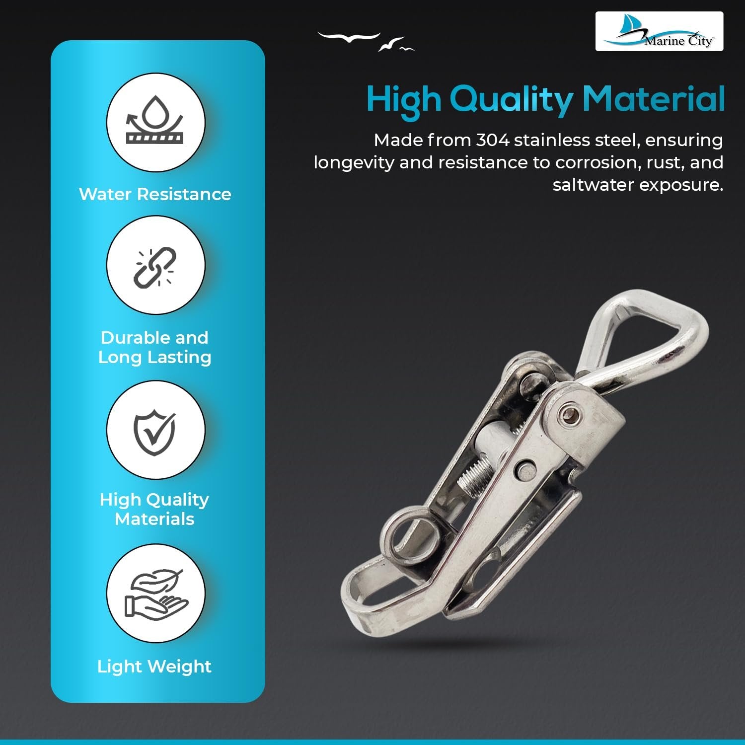 Marine City Lockable Hatch Fastener – 304 Stainless Steel, Adjustable 2.6–3” MARINE CITY