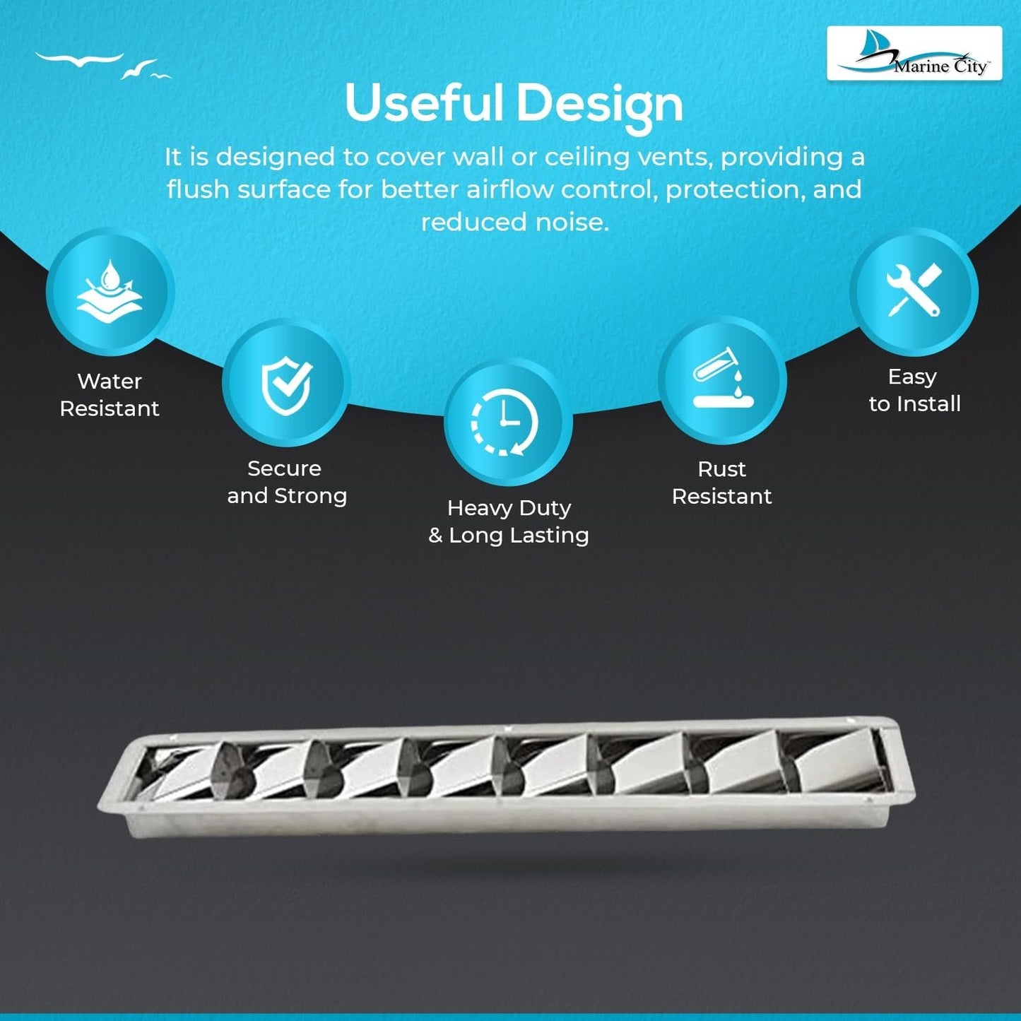 Marine City 8-Slot Louvered Vent – 304 Stainless Steel, Corrosion-Resistant Marine City Hardware