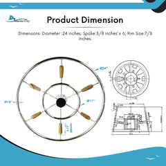 Volante Marine City 304 de acero inoxidable para velero de 24 pulgadas