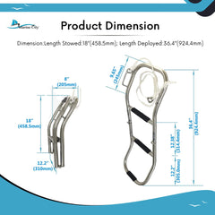 Marine City 3-Step Folding Boat Ladder – 304 Stainless Steel, Anti-Slip Steps