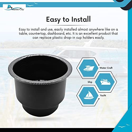 Marine City Black Carbon Fiber Print Stainless Steel Cup Drink Holder MARINE CITY