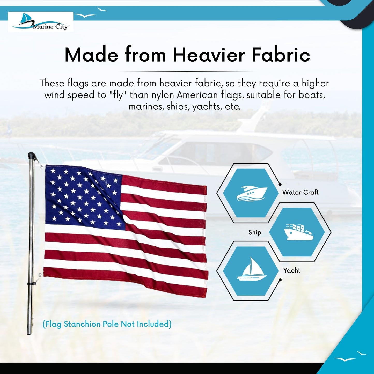 Marine City American Flag for Boats – 20" x 30" Polyester, Wind-Resistant MARINE CITY