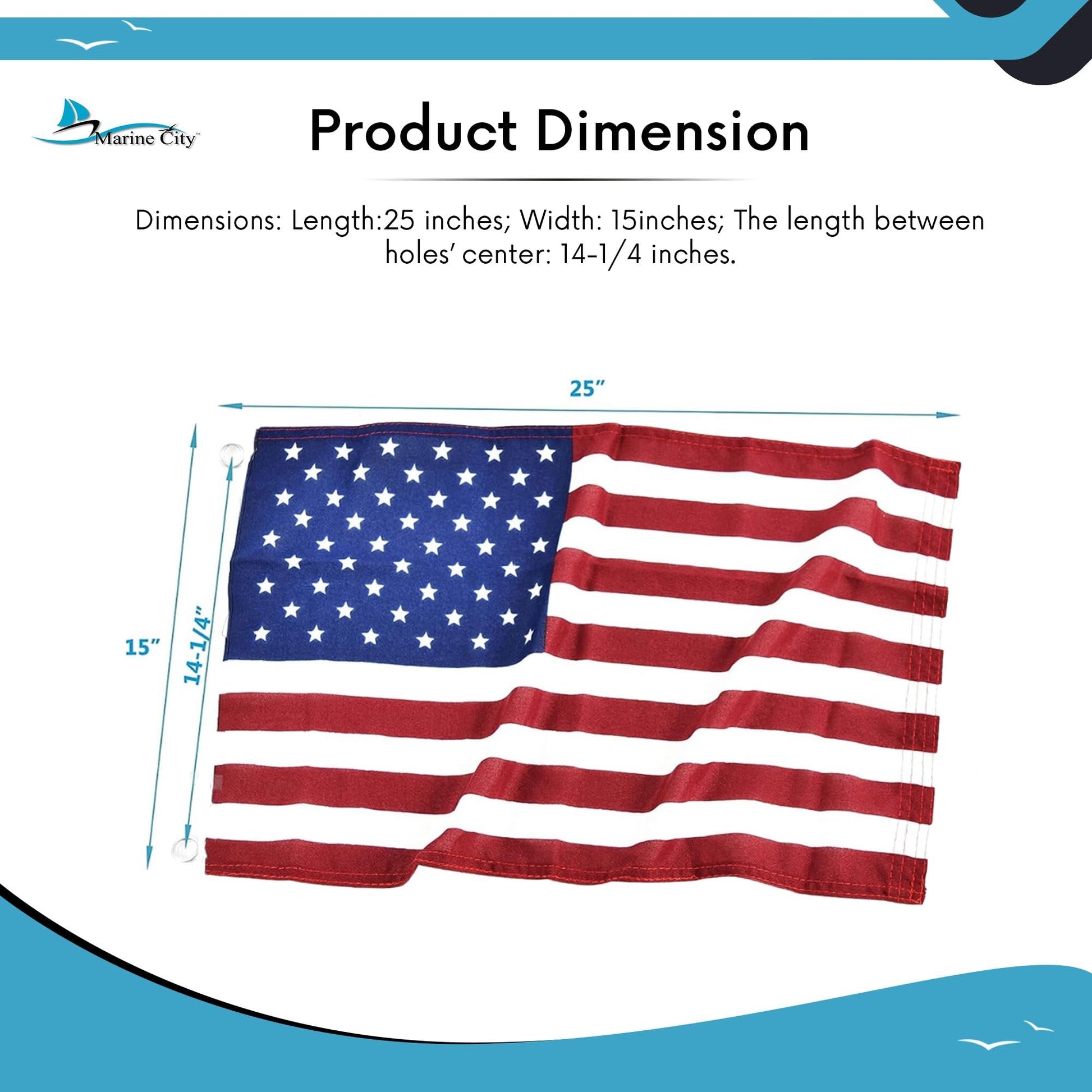 Marine City American Flag for Boats – 15 x 25 Inches Polyester, Wind-Resistant MARINE CITY