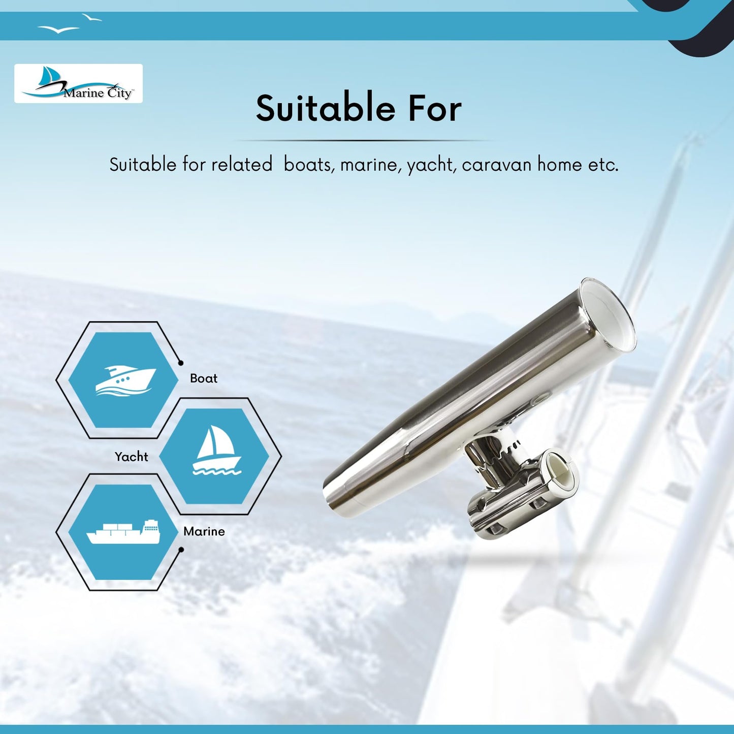 MARINE CITY Clamp-On Adjustable Fishing Rod Holder – 316 Stainless Steel (2 Pcs)