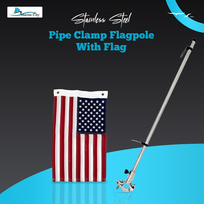 Marine City 22.5 Inches Pipe-Clamp Flagpole with US Flag – Stainless Steel MARINE CITY