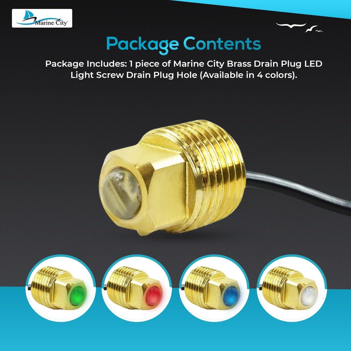 Marine City Brass Drain Plug LED Light – 20 Lumens Waterproof (Pack of 1) Marine CIty