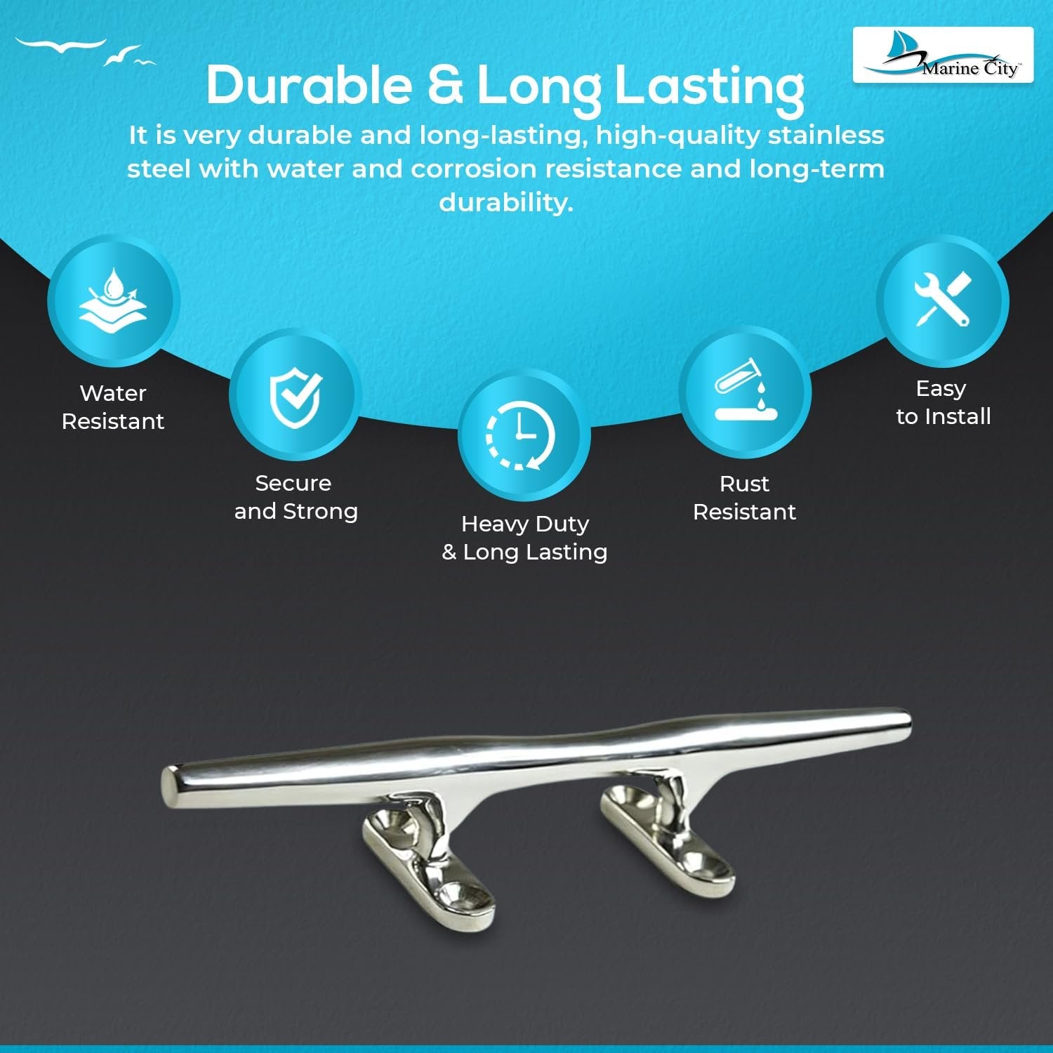 Marine City 316 Stainless Steel Open Base Cleat – 8" Deck Mooring Rope Tie Cleat MARINE CITY