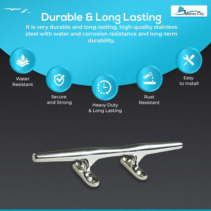 Marine City 316 Stainless Steel Open Base Cleat – 8" Deck Mooring Rope Tie Cleat MARINE CITY