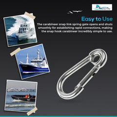 Marine City Carabiner Clip Snap Hook with Ring 4” 316 Stainless Steel, Rustproof