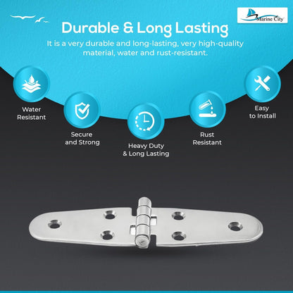 Marine City 304 Stainless Steel Round Door Strap Hinges (5-5/8” × 1.5”) (2 Pcs) Marine City