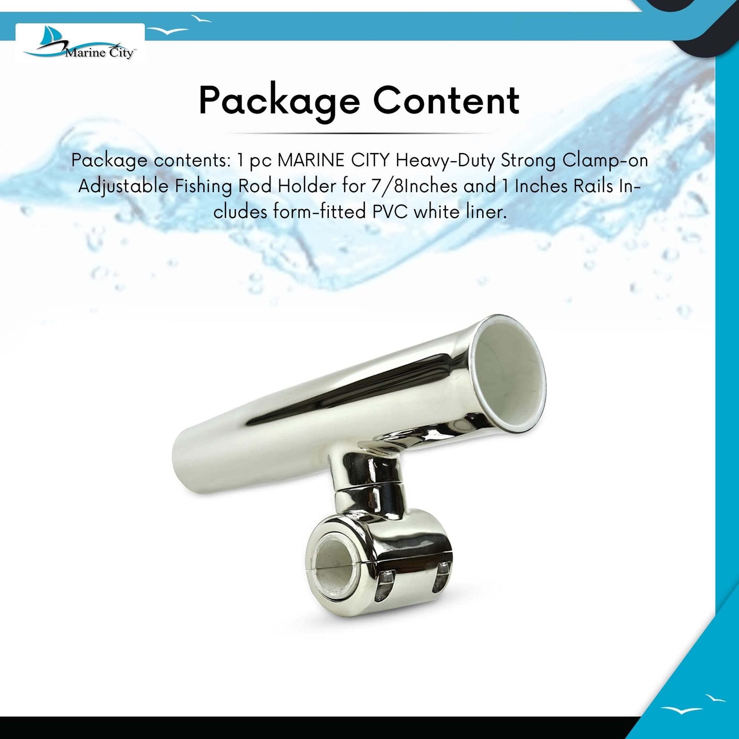 Marine City 304 Stainless Steel Clamp-On Adjustable Fishing Rod Holder