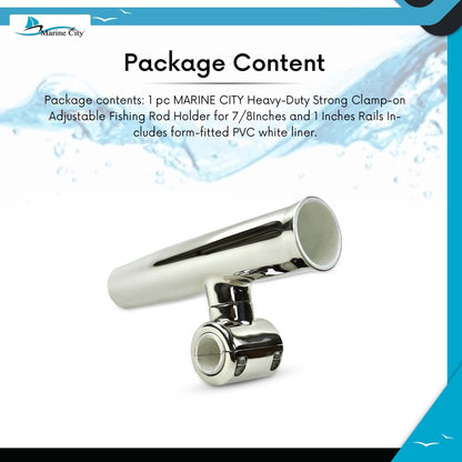 Marine City 304 Stainless Steel Clamp-On Adjustable Fishing Rod Holder