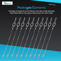 Marine City 304 Stainless Steel Bimini Top Quick Release Pin with Cable