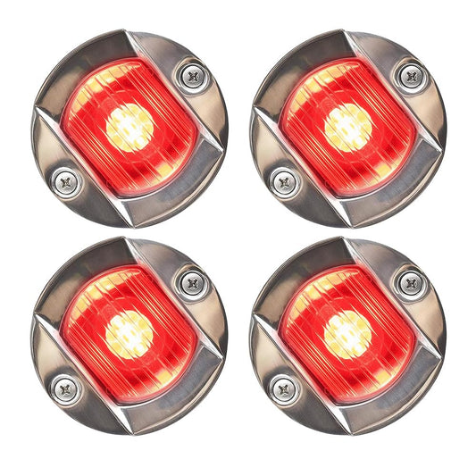 Marine City Flush Mount Red LED Caution Light 3" 18W 304 Stainless Steel (4 Pcs)