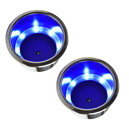 Marine City 8 Blue LED 12V Illuminated Stainless Steel Cup Holder with Drain