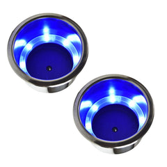Marine City 8 Blue LED 12V Illuminated Stainless Steel Cup Holder with Drain