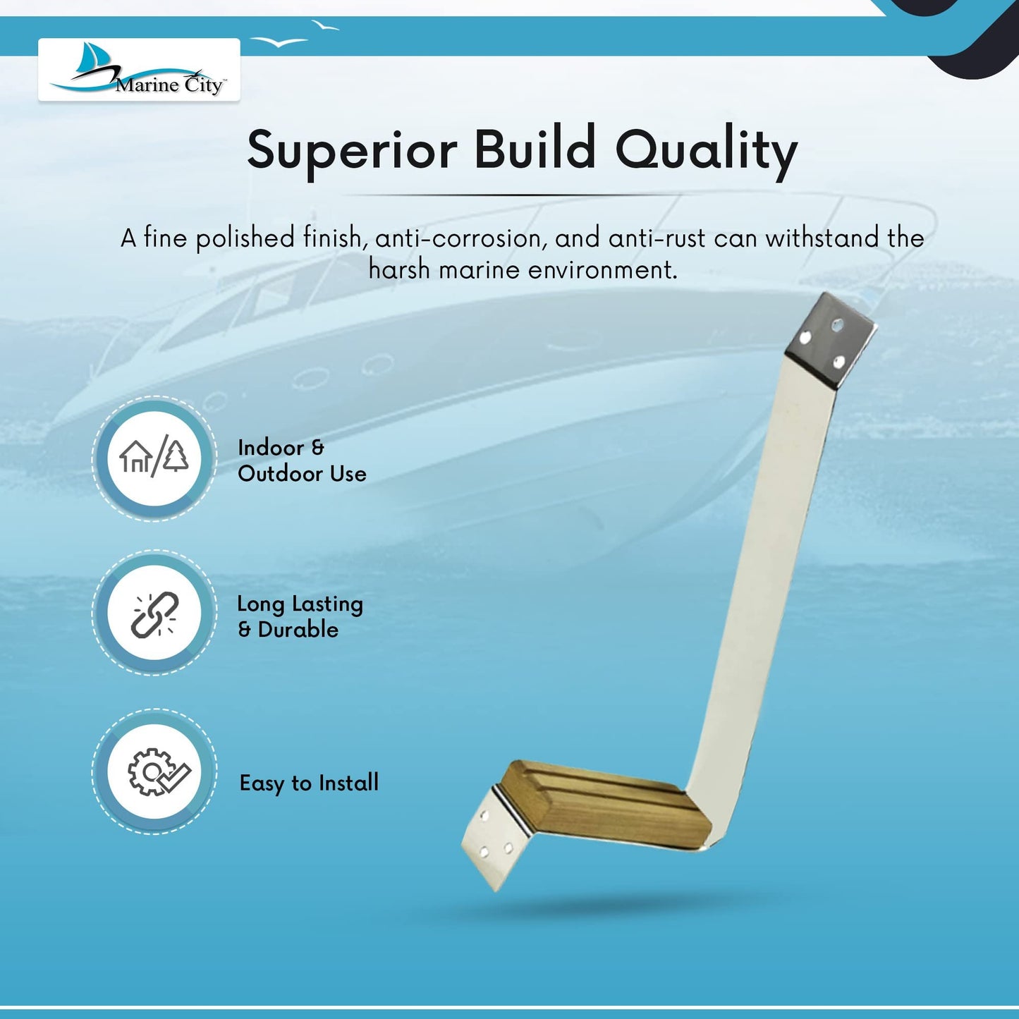 Peldaños de mástil de acero inoxidable/teca para velero Marine City
