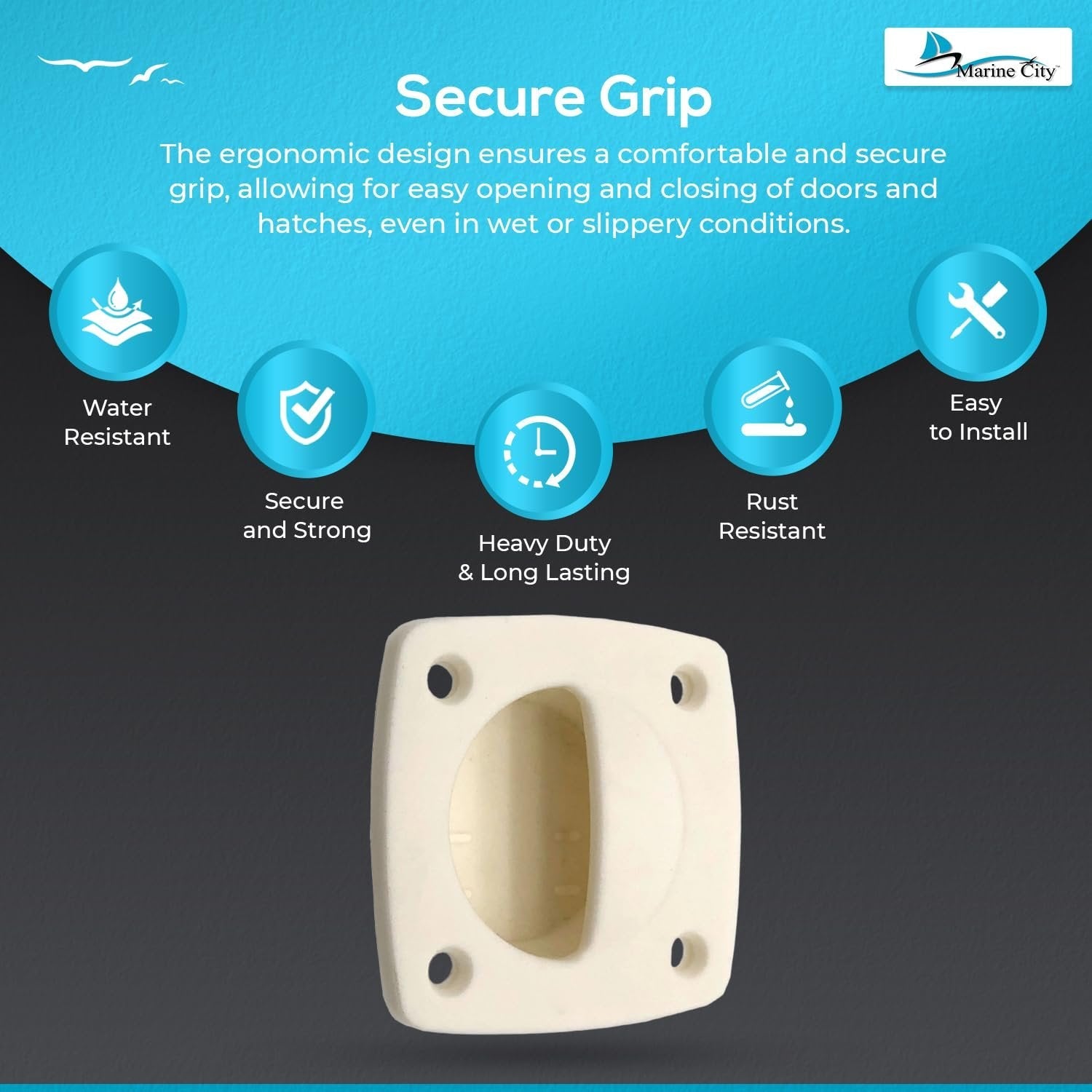 Marine City Nylon Pull Handle – White Corrosion-Resistant Marine Grab Handle MARINE CITY