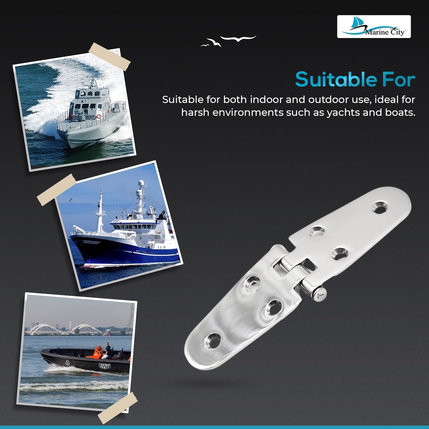 Marine City Stainless Steel Round Door Strap Hinges Ideal for Boats (2 Pcs) Marine City Hardware