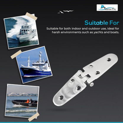 Marine City Stainless Steel Round Door Strap Hinges Ideal for Boats (2 Pcs) Marine City Hardware