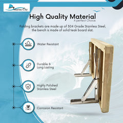Marine City Banco plegable de teca de 18.0 x 13.0 in con ranuras para barco, cuarto de ducha, vapor, sala de sauna