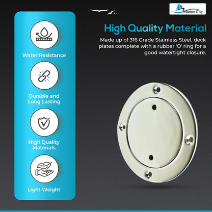 Marine City 3-Inch 316 Stainless Steel Inspection Deck Plate with Rubber O-Ring