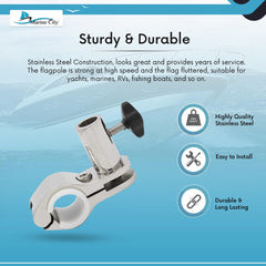 Marine City 304 Stainless Steel Flag Pole Base Fits 7/8” & 1” Rails for Boats