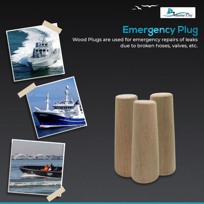 Marine City Boat Emergency Soft Conical Thru-Hull Wood Plugs Kit – (Pack of 9)