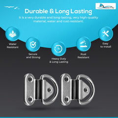 Marine City 2 PCS Stainless-Steel D-Shape Folding Pad Eye for Boat (2 inches ×2-1/4 inches)