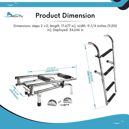 Marine City 2+2 Step Foldable Boarding Ladder – 304 Stainless Steel Boat Ladder Marine City