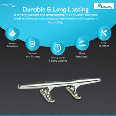 Marine City 316 Stainless Steel Deck Mooring Open Base Cleat 8 Inches (4 Pcs)