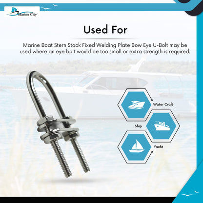 Marine City Bow Eye U-Bolt, 3/16” 304 Stainless Steel, 2-3/4” Length, Heavy Duty