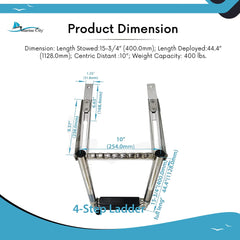 Marine City 4 Step Telescoping Boat Ladder Over Platform Slide – Stainless Steel