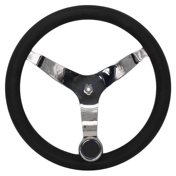 MARINE CITY Volante deportivo de acero inoxidable 316 pulido con perilla y espuma de PU, diámetro de 13-1/2" - eje cónico de 3/4"