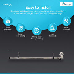 Marine City Asta de bandera montada en riel de acero inoxidable de 21 pulgadas y base de asta de bandera de acero inoxidable y bandera de EE. UU. de 12 pulgadas x 18 pulgadas para yate (1 juego)