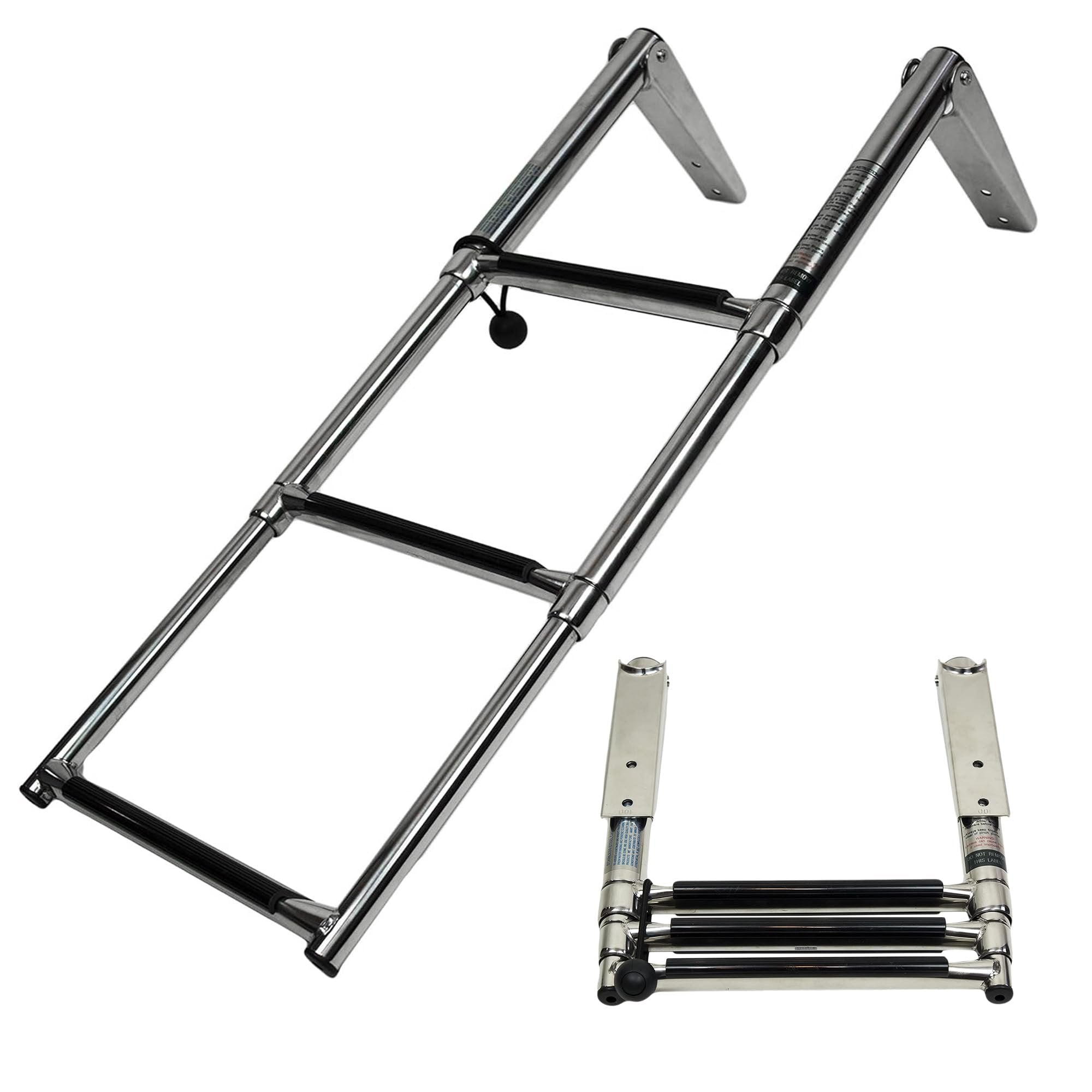 MARINE CITY 304 Grade Stainless Steel 3 Step Telescoping Drop Ladder (Max Load Capacity 400 LBS) for Boats – Ships – Marines – Yachts (Pack of 1)