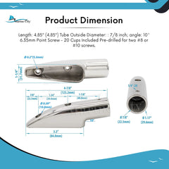 Marine City 10° Mount End Hand Rail Fitting – 316 Stainless Steel Bottom Mount