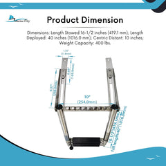 Marine City 3 Step Telescoping Boat Ladder, Stainless Steel, Anti-Slip PVC Steps