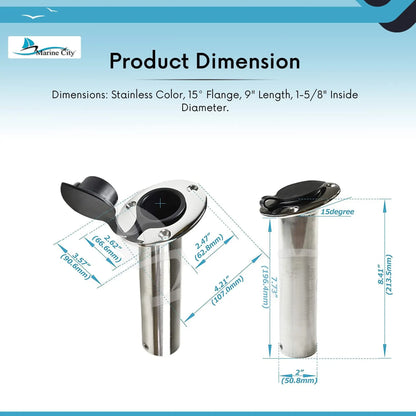 MARINE CITY Flush Mount Fishing Rod Holder – Stainless Steel, 90° Flange Marine City