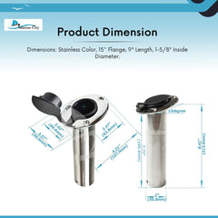 Marine City Soporte de varilla de montaje empotrado de acero inoxidable y revestimiento de PVC con tapa -90 grados